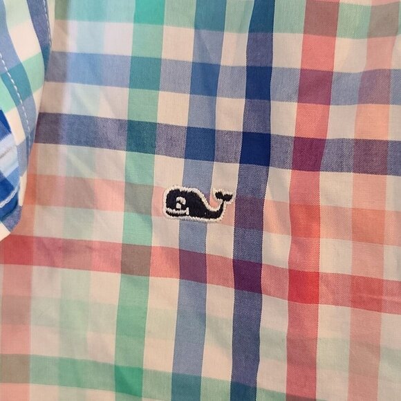 Vineyard Vines Whale Shirt Classic Fit Check Print Button Up Shirt Pink Blue XL - Picture 3 of 8